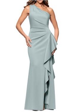 New Xscape Ruffled One Shoulder Scuba Gown Maxi Dress Sage Sz 14